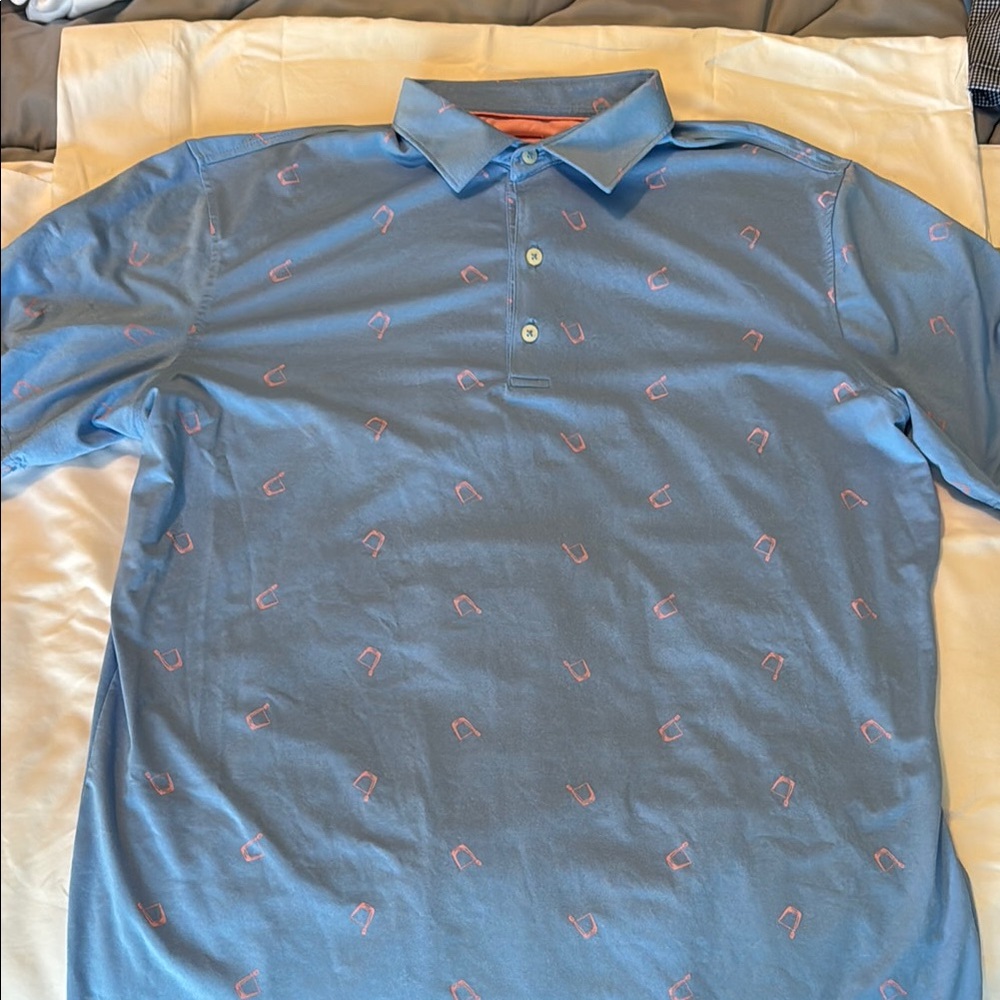 johnnie-O Blue Polo with Pink cocktail glasses